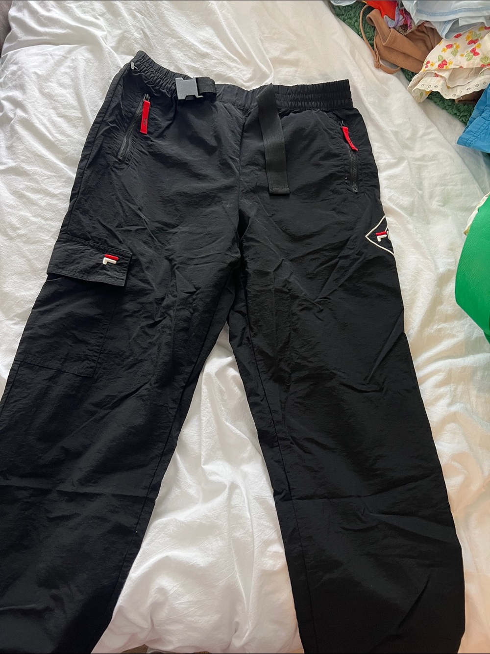 Men's Black Cargo Utility Pants with Red Accent